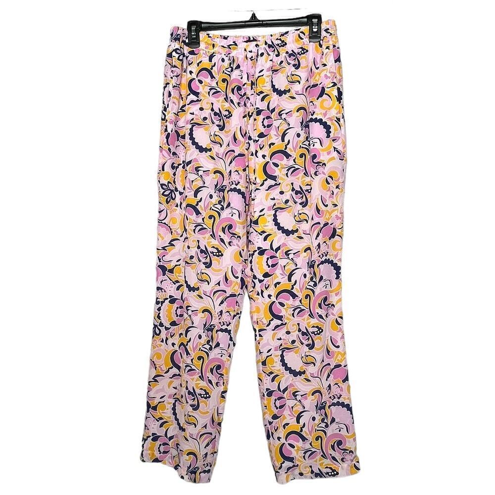 J. Crew Pull On 100% Silk Colorful Fun Bright Paisley Swirl Pants Size 8